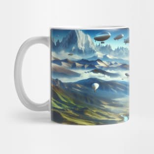 Airship Fleet Over Fantasy Landscape Mug